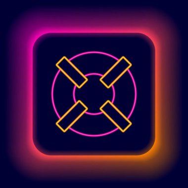 Parlayan neon hattı Lifebuoy simgesi siyah arkaplanda izole edildi. Can simidi sembolü. Renkli taslak konsepti. Vektör.