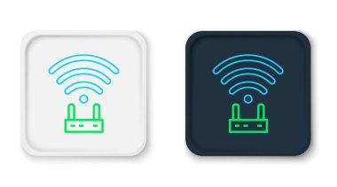 Hat Yönlendirici ve Wi-Fi sinyal simgesi beyaz arkaplanda izole edildi. Kablosuz ethernet modem yönlendirici. Bilgisayar teknolojisi interneti. Renkli taslak konsepti. Vektör.