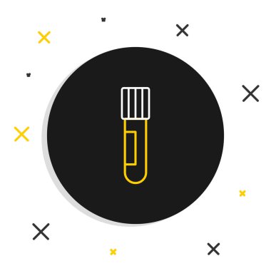 Çizgi Test tüpü ve kimyasal test ikonu beyaz arka planda izole edildi. Laboratuvar cam levhası. Renkli taslak konsepti. Vektör.