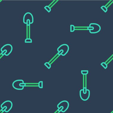 Çizgi küreği simgesi mavi arkaplanda izole edilmiş. Bahçe aletleri. Bahçecilik, tarım, çiftçilik aleti. Vektör.