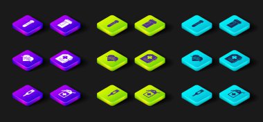 Tıbbi termometre çapraz hastane etiketi kalp hızı reçetesi, ilaç şişesi ve kan ikonuyla test tüpünü ayarla. Vektör.