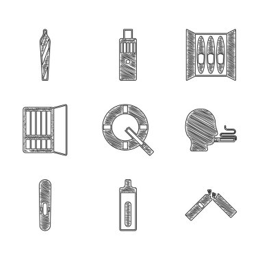 Kül tablasını Elektronik Kırık Adam 'ın sigara tabakası ve marihuana sarma ikonu ile hazırla. Vektör.