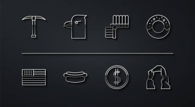 Amerikan Donut parası ile Amerikan Donut Sandviç Parası Büyük Kanyon 'un başı ve Hint başlığı ikonu. Vektör.