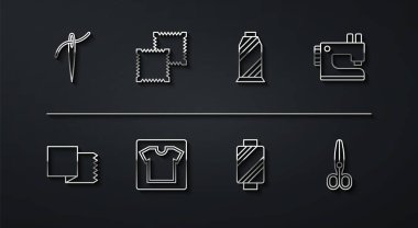 İğneyi iplik kumaş rulo dikiş makinesiyle makas ve simgeye ayarla. Vektör.