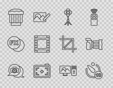 Foto-kamera zamanlayıcı Softbox ışıklı fotoğraf rulosu kartuşu rötuşlama ve simge ayarlama satırını ayarla. Vektör.