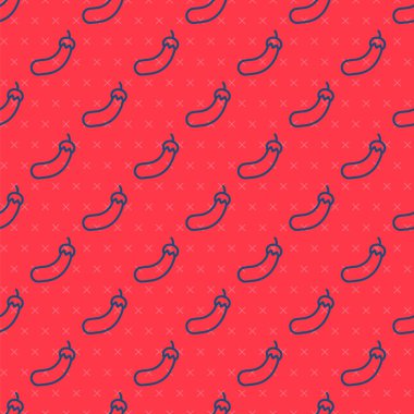 Mavi çizgi patlıcan simgesi kırmızı arkaplanda izole edilmiş. Vektör.