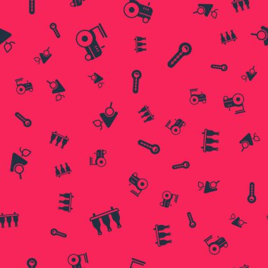 Şarap seti, traktör, üzüm ve meteoroloji termometresi, kusursuz desen. Vektör.