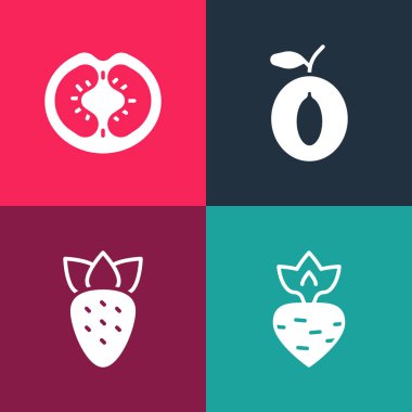 Şalgam çilekli turp ve domates ikonu hazırla. Vektör.