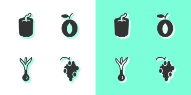 Üzümlü çan biberi soğanı ve erik ikonu koy. Vektör.