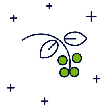 Filled outline Coffee bean, branch with leaf and berry icon isolated on white background. Plant with leaf, berry, fruit, seed. Vector.