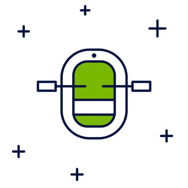 Filled outline Rafting boat icon isolated on white background. Inflatable boat with paddles. Water sports, extreme sports, holiday, vacation. Vector.