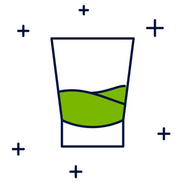 Beyaz arka planda izole edilmiş votka ikonu ana hatlarıyla dolu. Vektör.