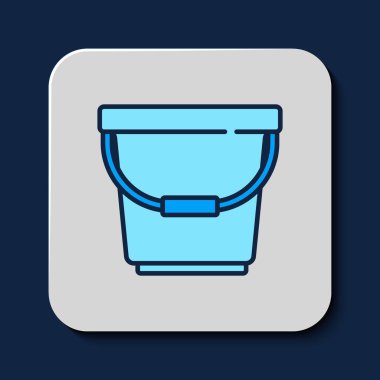Filled outline Bucket icon isolated on blue background. Vector.
