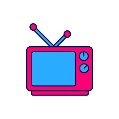 Doldurulmuş Retro TV simgesi beyaz arkaplanda izole edildi. Televizyon tabelası. Vektör.