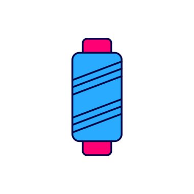 Beyaz arkaplanda izole edilmiş makara simgesi üzerindeki ana hatlı dikiş ipliği. İplik makarası. İplik kutusu. Vektör.