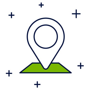 Doldurulmuş Harita iğne simgesi beyaz arkaplanda izole edildi. Navigasyon, işaret, konum, harita, GPS, yön, yer, pusula, arama konsepti. Vektör.