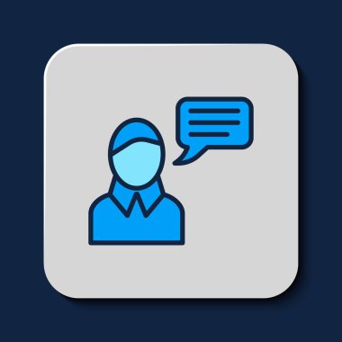 Özet oluşturulmuş konuşma balonu sohbet simgesi mavi arkaplanda izole edildi. İleti simgesi. İletişim ya da yorum sohbet sembolü. Vektör.