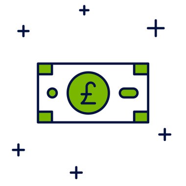 Doldurulmuş Sterlin para simgesi beyaz arka planda izole edilmiş. Pound GBP para birimi sembolü. Vektör.