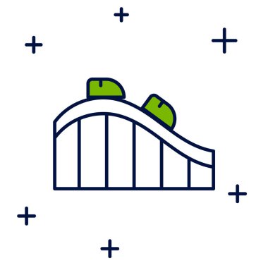 Doldurulmuş Roller coaster simgesi beyaz arkaplanda izole edildi. Eğlence parkı. Çocuklar için eğlence parkı, eğlence parkı. Vektör.