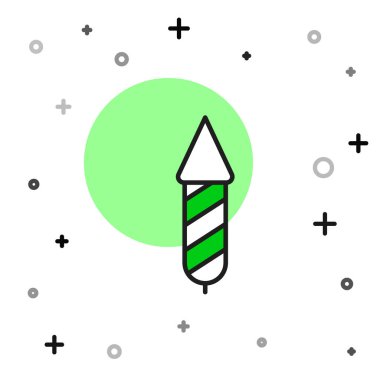 Beyaz arkaplanda izole edilmiş ana hatlı Firework roket ikonu. Eğlence partisi anlayışı. Patlayıcı havai fişek sembolü. Vektör.