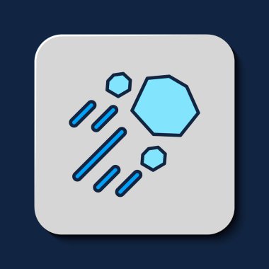 Filled outline Flying stone icon isolated on blue background. Vector.
