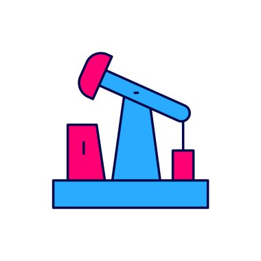 Doldurulmuş yağ pompası ya da pompa ikonu beyaz arka planda izole edilmiş. Petrol platformu. Vektör.