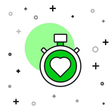 Filled outline Heart in the center stopwatch icon isolated on white background. Valentines day. Vector.