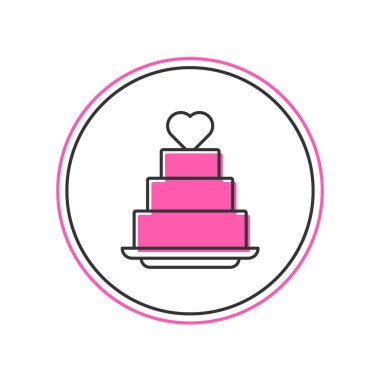 Filled outline Wedding cake with heart icon isolated on white background. Vector.