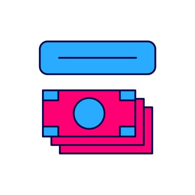 Filled outline ATM - Automated teller machine and money icon isolated on white background. Vector.