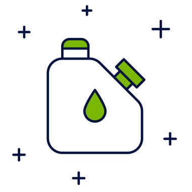 Beyaz arka planda izole edilmiş, yanıcı sıvılar için ana kabı doldurulmuş ikon. Yağ ya da biyoyakıt, patlayıcı kimyasallar, tehlikeli maddeler. Vektör.