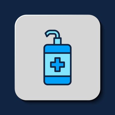 Filled outline Hand sanitizer bottle icon isolated on blue background. Disinfection concept. Washing gel. Alcohol bottle for hygiene. Vector.