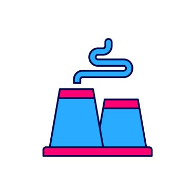 Doldurulmuş fabrika simgesi beyaz arkaplanda izole edildi. Endüstriyel bina. Vektör.