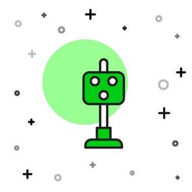 Doldurulmuş ana hatlı tren trafik ışığı simgesi beyaz arkaplanda izole edildi. Trenlerin hareketlerini düzenlemek için demiryolu için trafik ışıkları. Vektör.