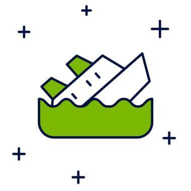 Filled outline Sinking cruise ship icon isolated on white background. Travel tourism nautical transport. Voyage passenger ship, cruise liner. Vector.