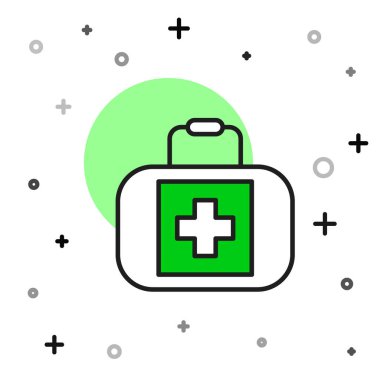 Doldurulmuş ilk yardım çantası simgesi beyaz arkaplanda izole edildi. Haçlı sağlık kutusu. Acil durumlar için tıbbi ekipman. Sağlık sigortası konsepti. Vektör.