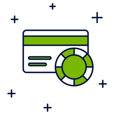 Doldurulmuş kredi kartı simgesi beyaz arkaplanda izole edildi. Çevrimiçi ödeme. Nakit çekilmesi. Finansal operasyonlar. Alışveriş tabelası. Vektör.