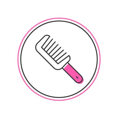 Doldurulmuş ana hatlı saç fırçası simgesi beyaz arkaplanda izole edildi. Taraklı saç işareti. Berber sembolü. Vektör.