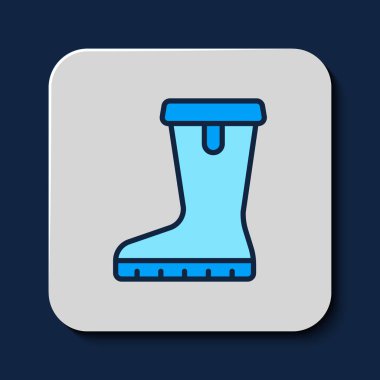 Filled outline Waterproof rubber boot icon isolated on blue background. Gumboots for rainy weather, fishing, gardening. Vector.