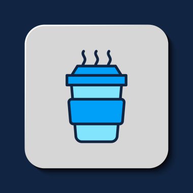 Mavi arka planda izole edilmiş bir kahve bardağını doldurdum. Vektör.