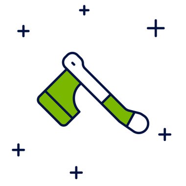 Doldurulmuş ahşap balta simgesi beyaz arkaplanda izole edildi. Oduncu baltası. Mutlu Cadılar Bayramı Partisi. Vektör.