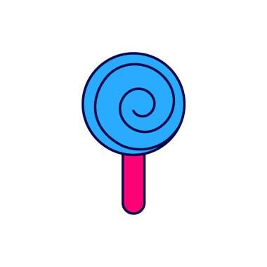 Beyaz arkaplanda izole edilmiş ana hatlı lolipop simgesi. Şeker işareti. Yemek, lezzetli bir sembol. Vektör.
