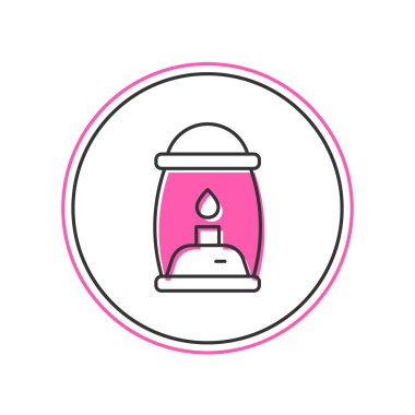 Beyaz arkaplanda izole edilmiş ana hatlı kamp feneri simgesi. Vektör.