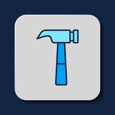 Filled outline Hammer icon isolated on blue background. Tool for repair. Vector.