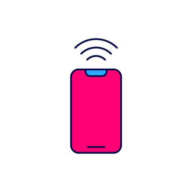 Beyaz arkaplanda izole edilmiş ücretsiz kablosuz bağlantı ikonu ile Smartphone ana hatlarıyla dolduruldu. Kablosuz teknoloji, kablosuz bağlantı, kablosuz ağ. Vektör.