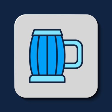 Filled outline Wooden beer mug icon isolated on blue background. Vector.
