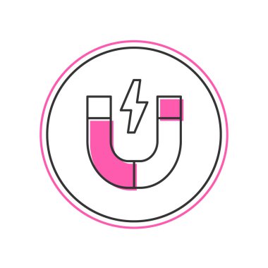 Doldurulmuş ana hatlı Magnet simgesi beyaz arkaplanda izole edildi. At nalı mıknatısı, manyetizma, manyetizma, çekim. Vektör.