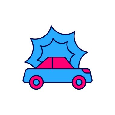 Doldurulmuş ana hatlı araba kazası ikonu beyaz arka planda izole edilmiş. Sigorta konsepti. Güvenlik, güvenlik, koruma, konsept koruma. Vektör.