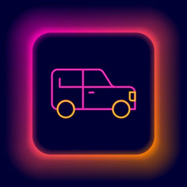 Parlayan neon hattı siyah arka planda izole edilmiş bir araba simgesi. Renkli taslak konsepti. Vektör.