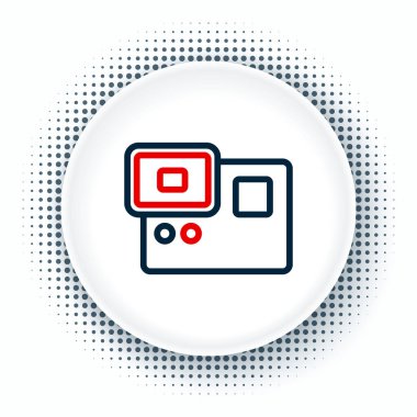 Çizgi Eylemi ekstrem kamera simgesi beyaz arkaplanda izole edildi. Ekstrem sporları çekmek için video kamera ekipmanı. Renkli taslak konsepti. Vektör.