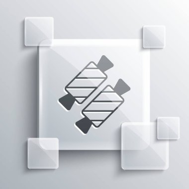 Grey Candy icon isolated on grey background. Happy Valentines day. Square glass panels. Vector.
